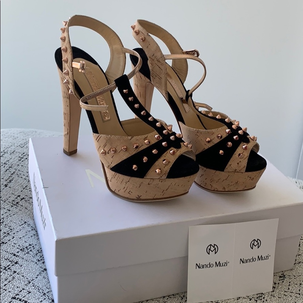Nando Muzi Black and Tan Studded Heels